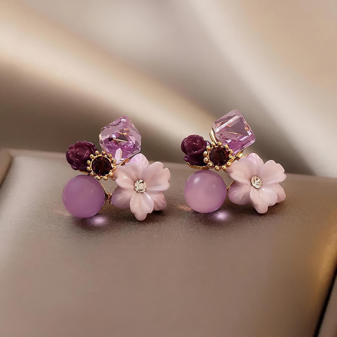 Lavender Floral Cluster Stud Earrings JL0007