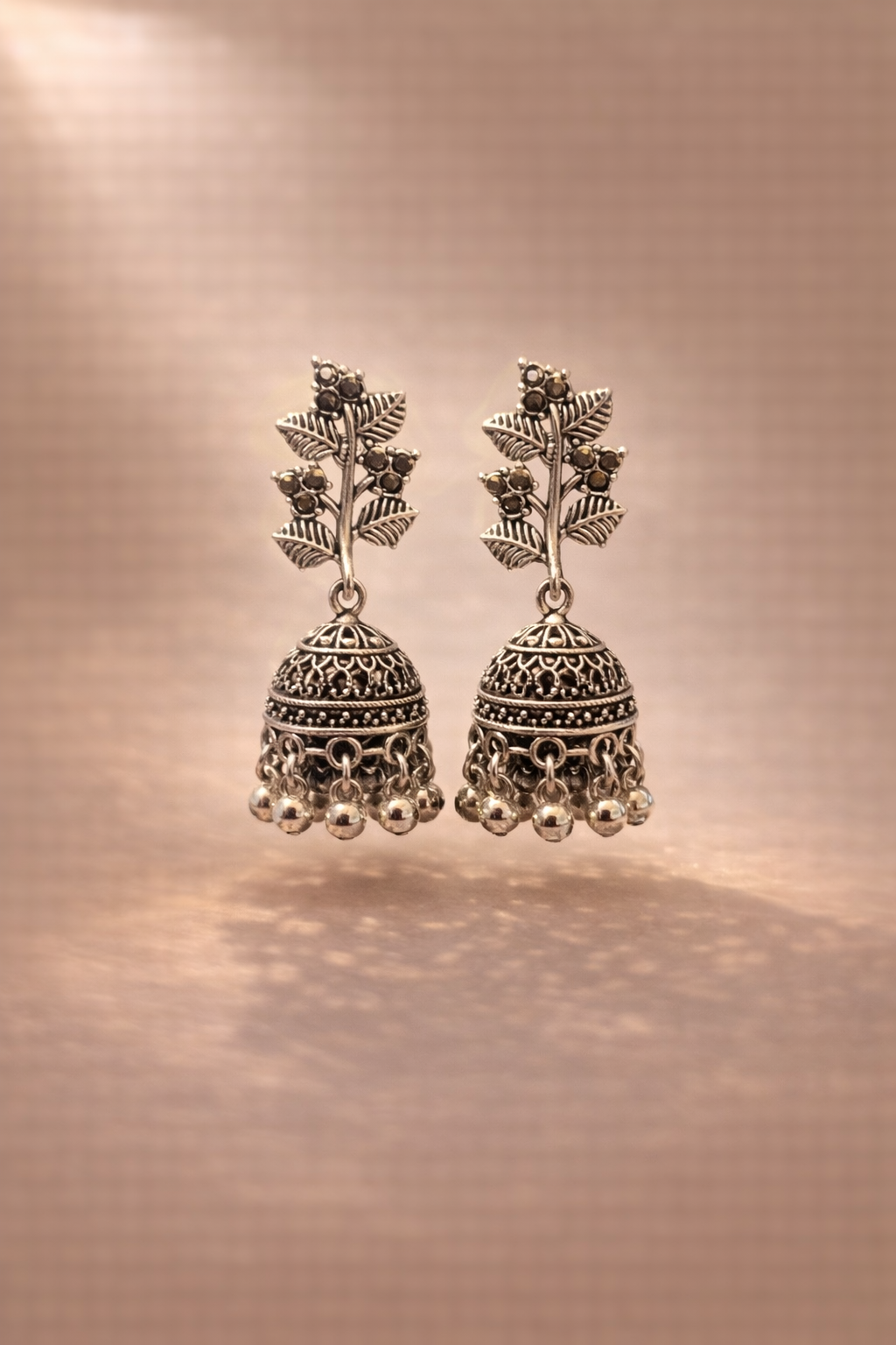 Oxidized Silver Floral Jhumka Earrings for Women | Traditional Ethnic Drop Earrings