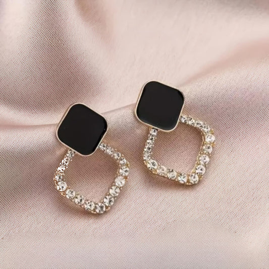 Elegant Black Top Crystal Dangle Studs JL0022