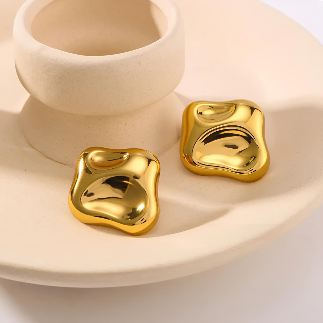 Molten Gold Square Stud Earrings JL0010