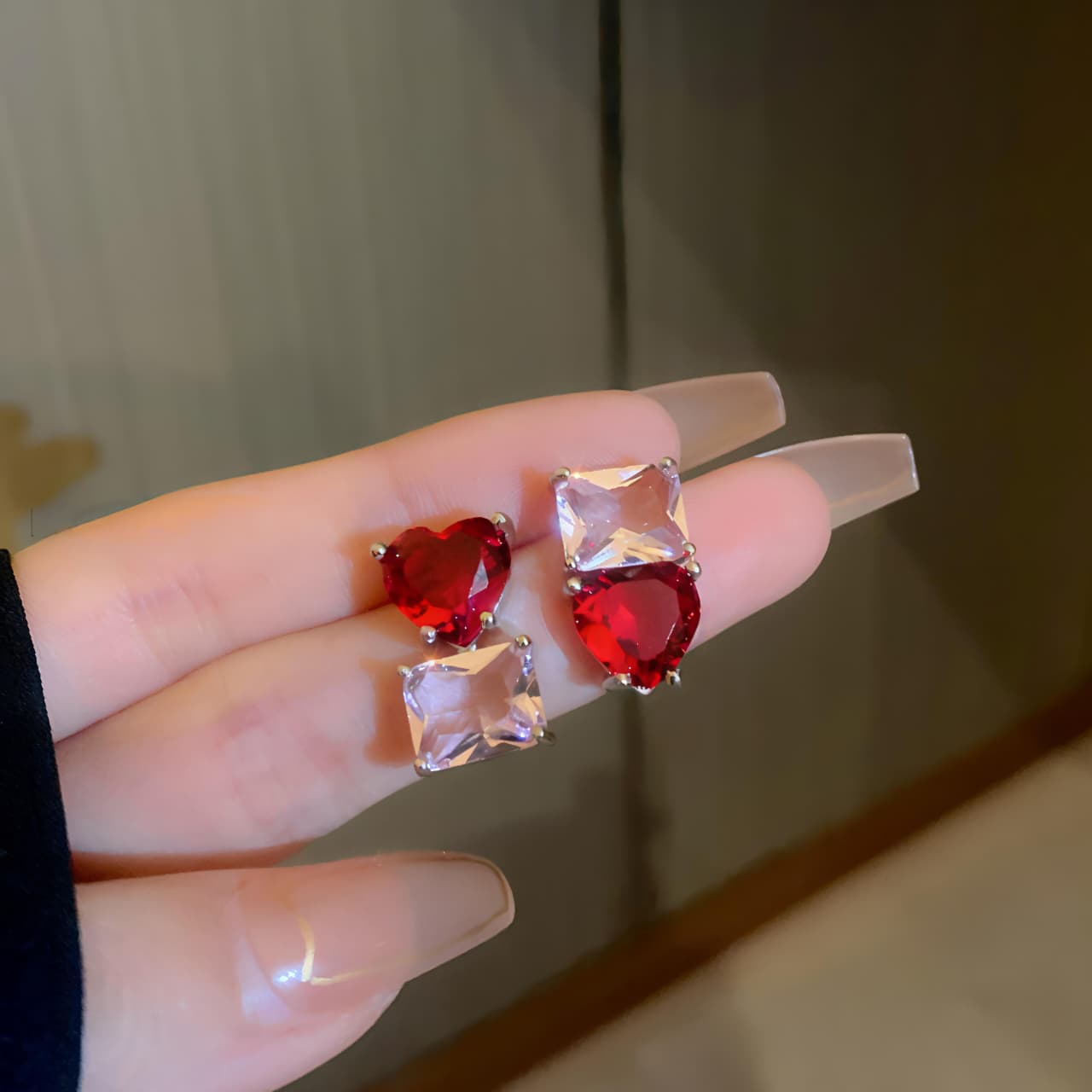 Heart & Square Gemstone Stud Earrings JL0004