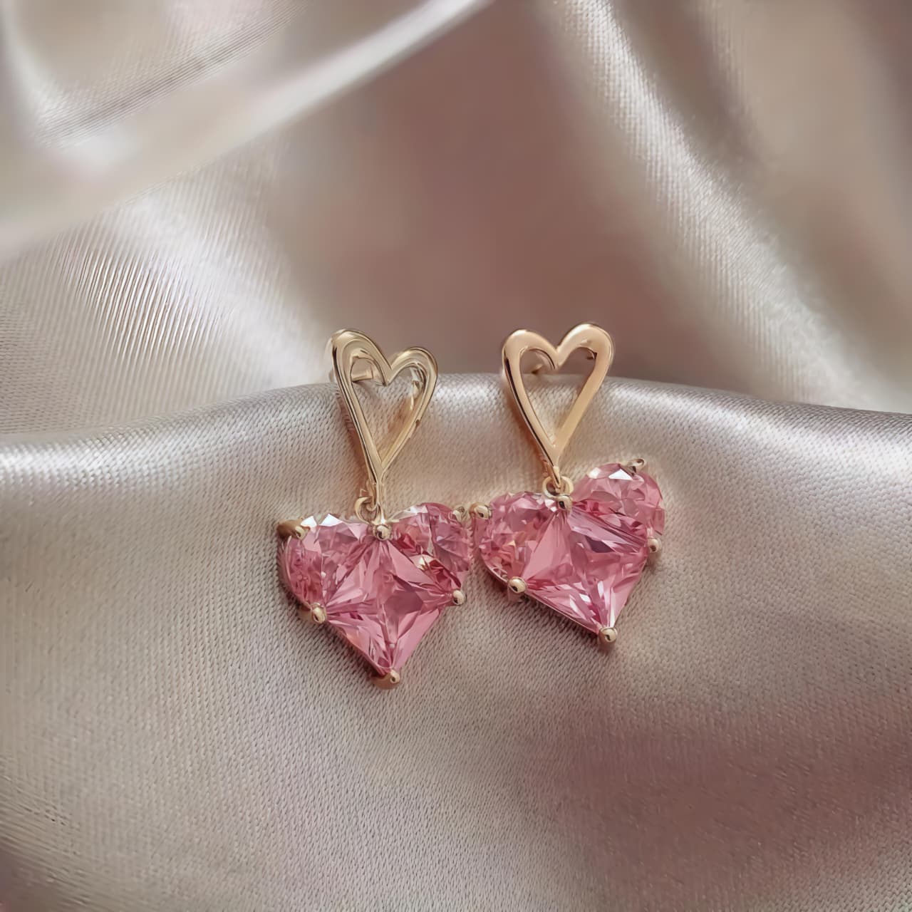 Pink Zircon Heart Drop Earrings JL0006