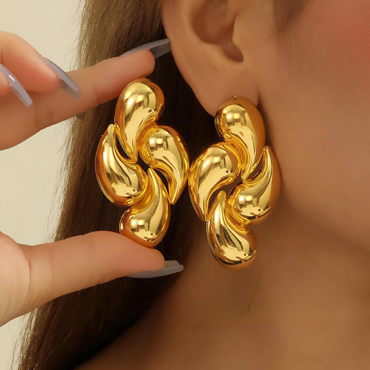 Puffed Gold Statement Earrings JL0011