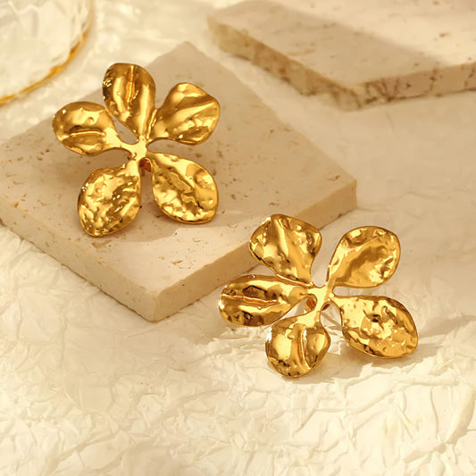 Gold Textured Flower Stud Earrings JL0008