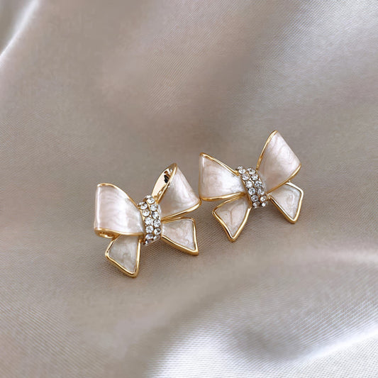 Elegant Crystal Bow Ribbon Studs JL0024