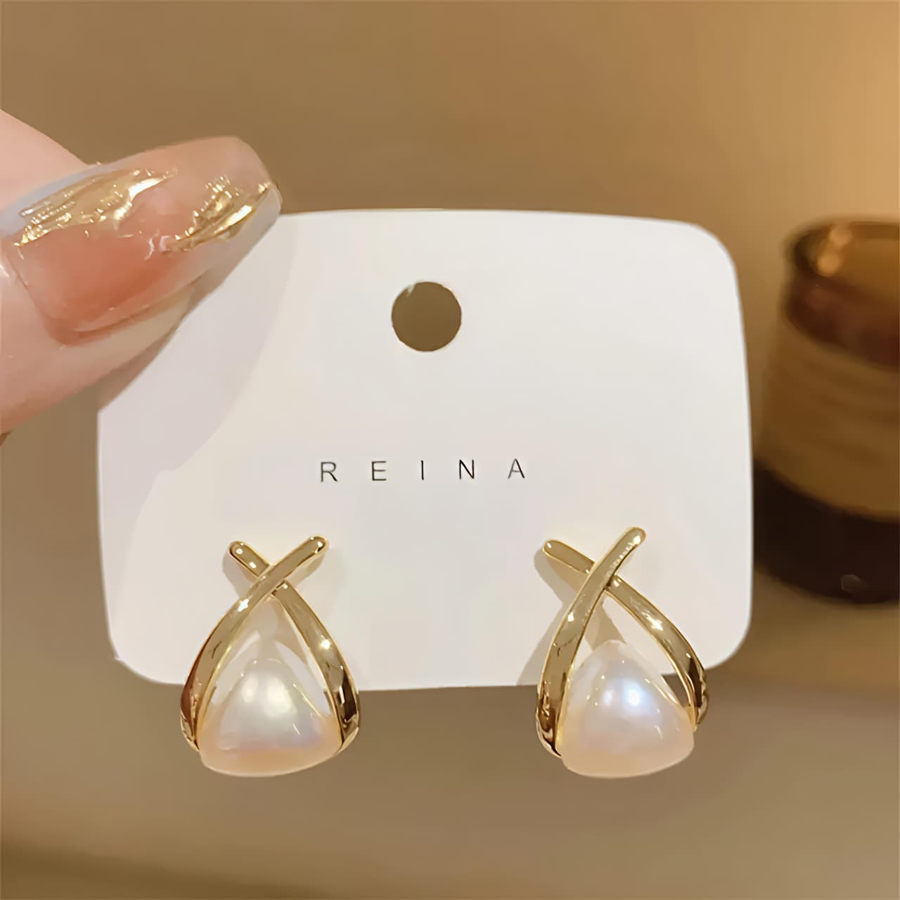 Golden Cross Pearl Stud Earrings JL0025