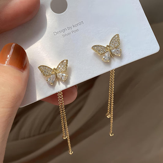 Golden Butterfly Stud with Hanging Chains JL0028