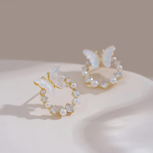 Elegant Butterfly Pearl Hoop Earrings JL0013