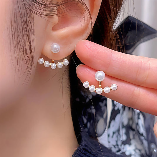 Elegant Double-Layer Pearl Jacket Earrings | Korean Trendy Design