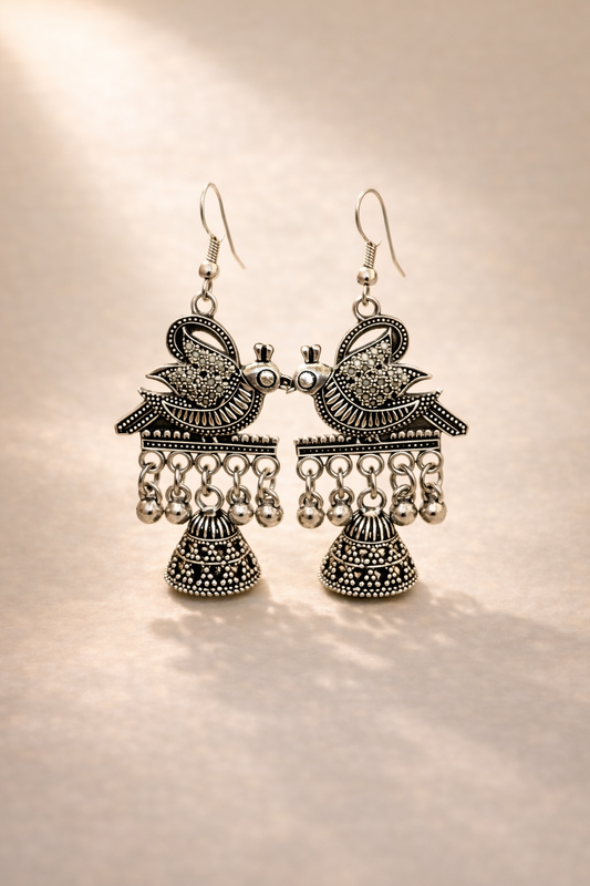Elegant Oxidised Peacock Jhumka Earrings for Women