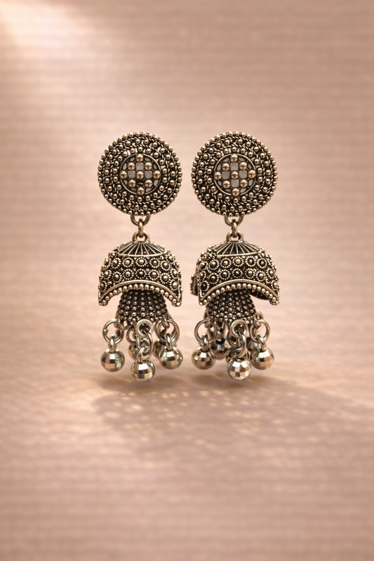 Oxidized Silver Antique Jhumka Earrings for Women | Traditional Ethnic Drop Earrings