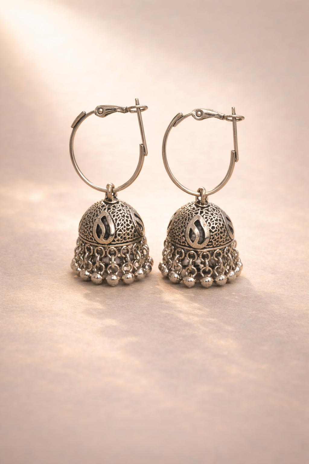 Oxidised Silver Dome Jhumka Hoop Earrings