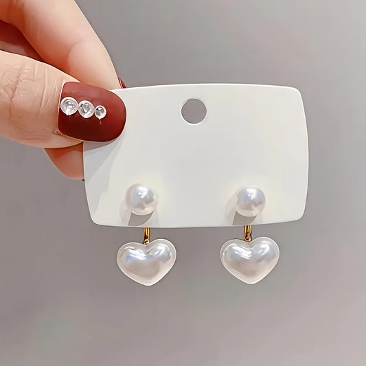 Korean Pearl Heart Drop Earrings | Cute & Elegant Design