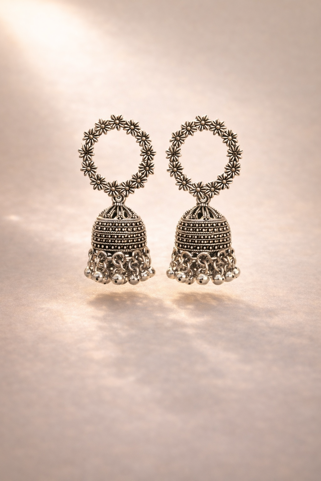 Elegant Floral Oxidised Jhumka Earrings for Women